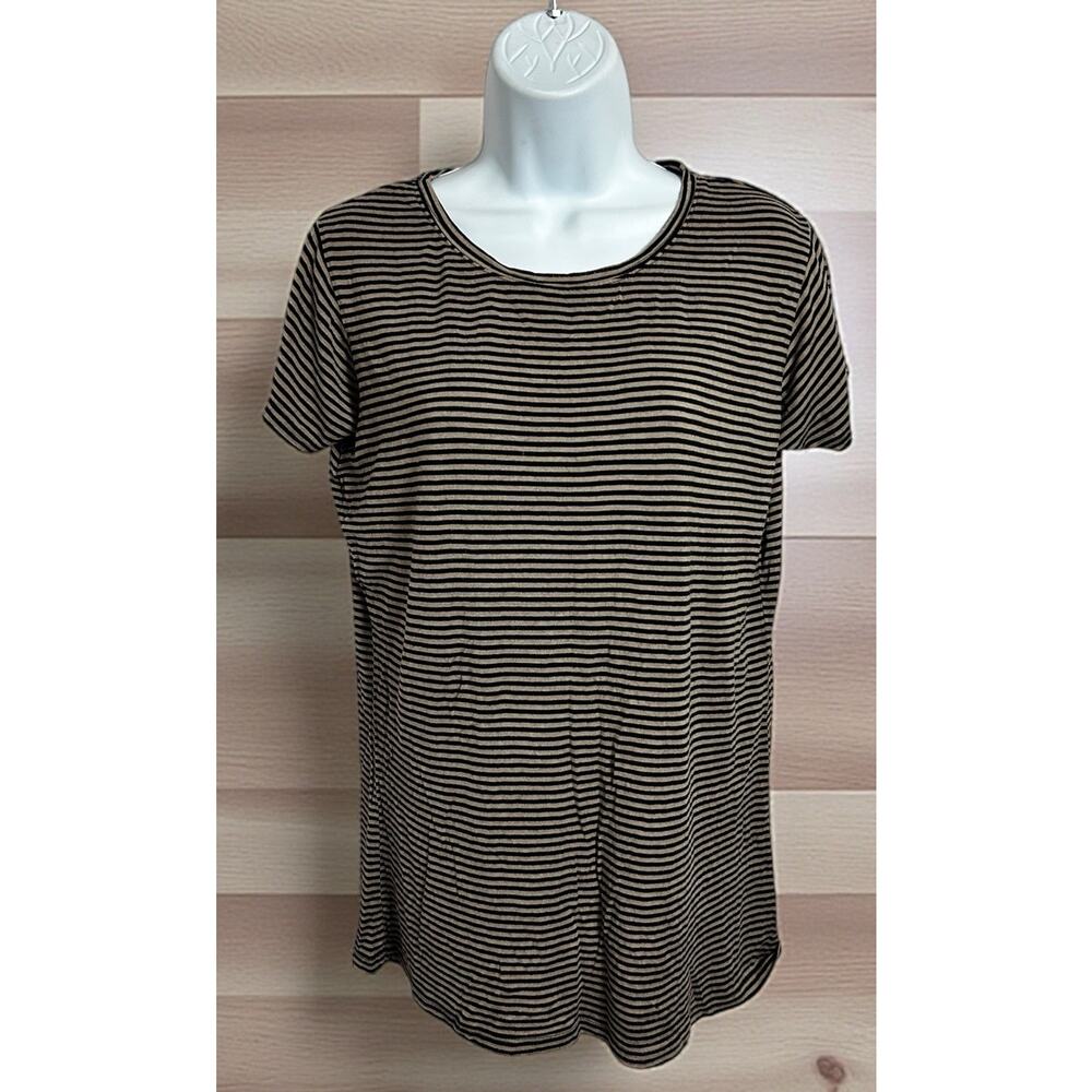 gnw Striped Top Sz XL Short Sleeve Tee Brown Black Blouse Versatile